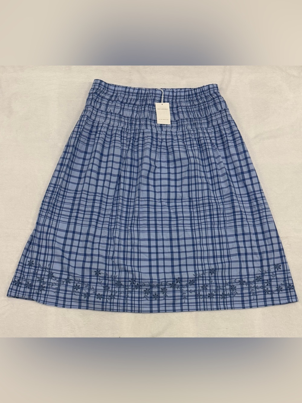 Women’s Free Assembly Blue Plaid Smocked Cotton Maxi Skirt XXL 20 NWT Embroider